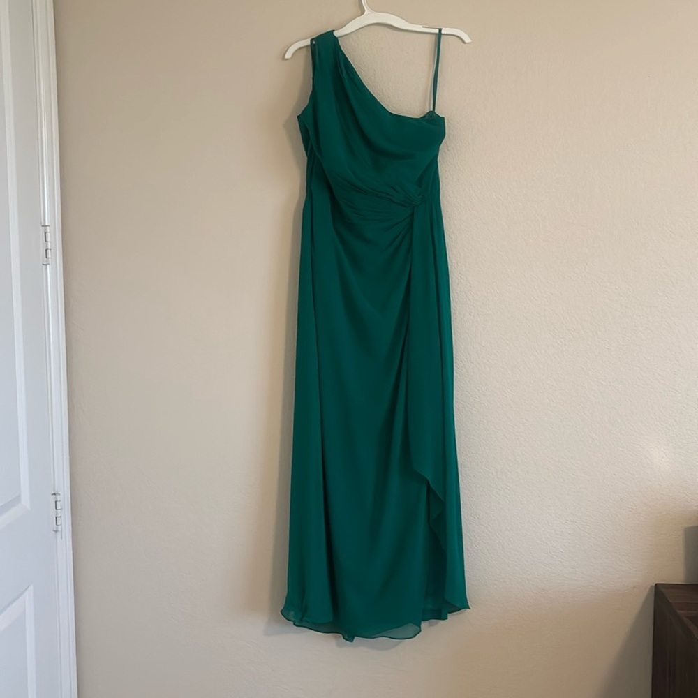 Beautiful one shoulder emerald green evening gown
